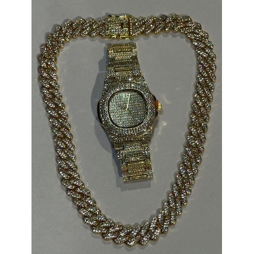 1006 - Bling Curb Necklace & Watch