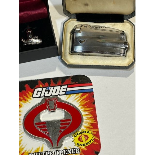 1049 - Ronson Lighter, GI Joe Bottle Opener + Golf Cufflinks