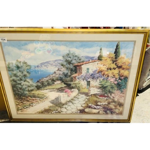 104 - Large Framed Mediterranean Cottage Print - Approx 2'8 x 2'