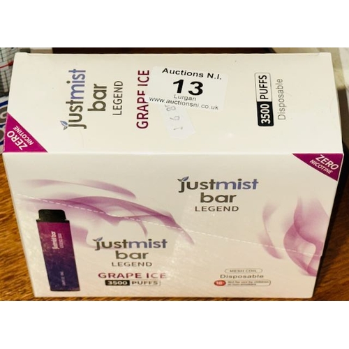 13 - Justmist Bar Legend Grape Ice 3500 Puffs - Sealed Box of 10