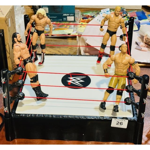 26 - Raw Wrestling Ring With 4 Wrestlers