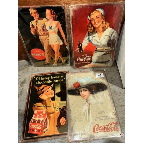 44 - 4 x Metal Coca Cola Signs - Approx 1' x 8