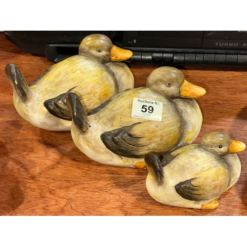 59 - Trio of Ceramic Duck Ornaments Stamped 31998