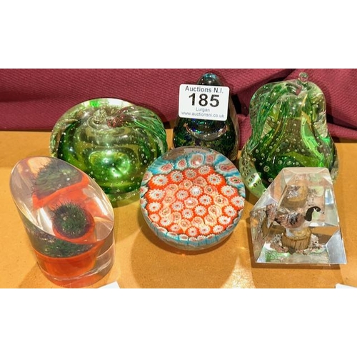 185 - Collection of Ornate Glass Paperweights Incl Wedgwood