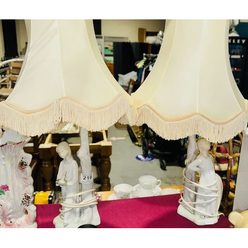 210 - Pair Of Nao Figurine Table Lamps With Shades