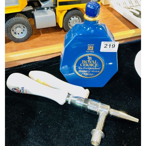 219 - Spode Royal Choice Whisky Decanter + Ceramic Erdinger Beer Faucet + Extra Handle