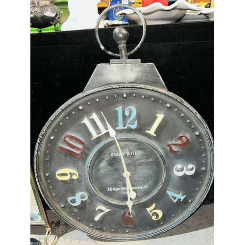 228 - Large Circular Grand Hotel Pocketwatch Style Wall Clock - Approx 32