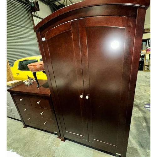 301 - Darkwood 2 Door Wardrobe With 4 Drawer Chest of Drawers