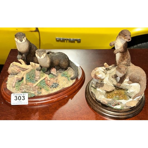 303 - 2 x Plinthed Otter Figurines Incl Country Artists