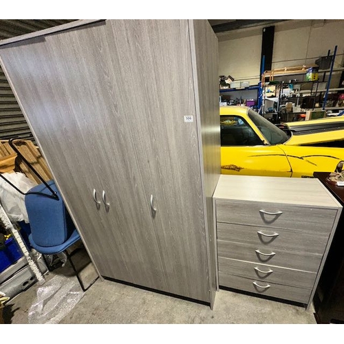 306 - Grey Triple Wardrobe With Matching 5 Drawer Chest