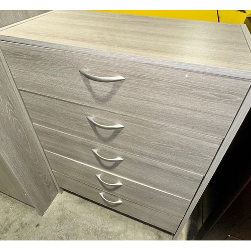 306 - Grey Triple Wardrobe With Matching 5 Drawer Chest