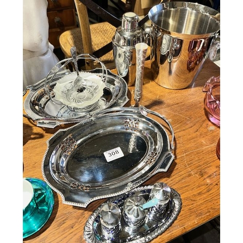308 - Large Ice Bucket + Collection of Silver Plate