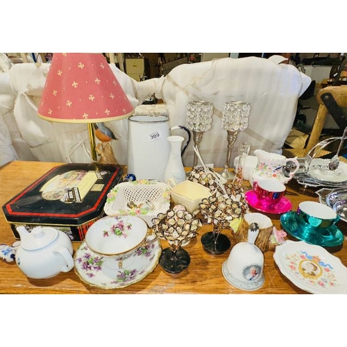 309 - Large Collection of Collectibles Incl Robin Figurine Lamp, Aynsley Etc