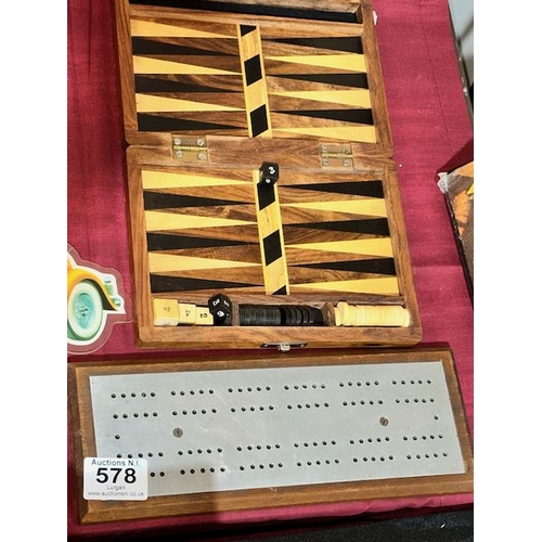 578 - Boxed Backgammon Game + Cribbage Game Board