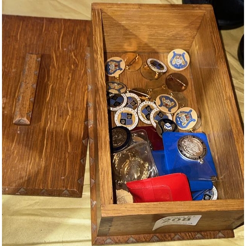 Wooden Box Of Medals & Pins