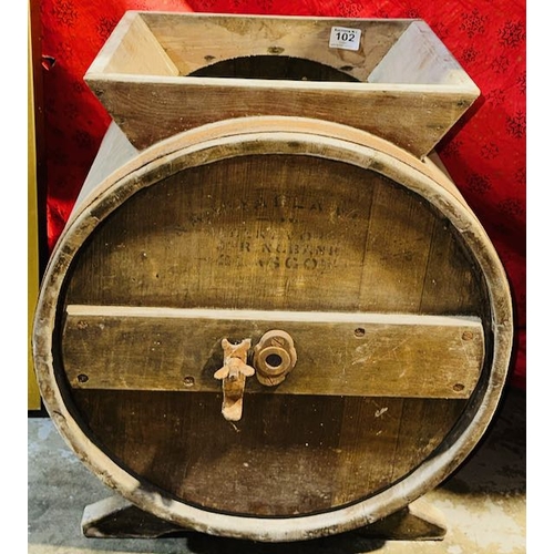 102 - Antique Wooden Glasgow Barrel Butter Churn
