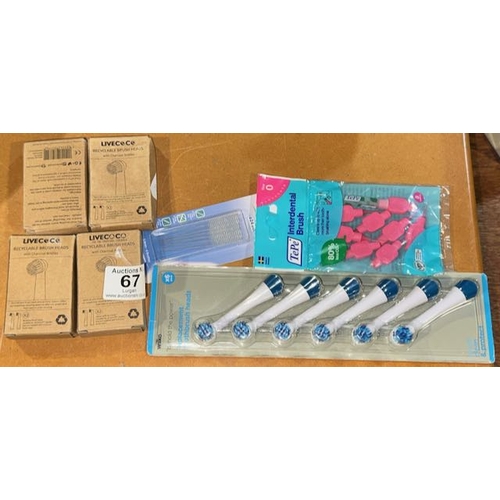 67 - 5 x Packs Of Replacement Toothbrush Heads + 2pks Of Dental Brushes