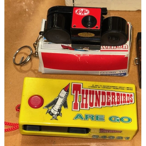 85 - 6 x Vintage Cameras - 1993 Thunderbirds, Boxed Kinon Kitkat Micro 110, Gaf 220 Pocket Camera, Pretec... 