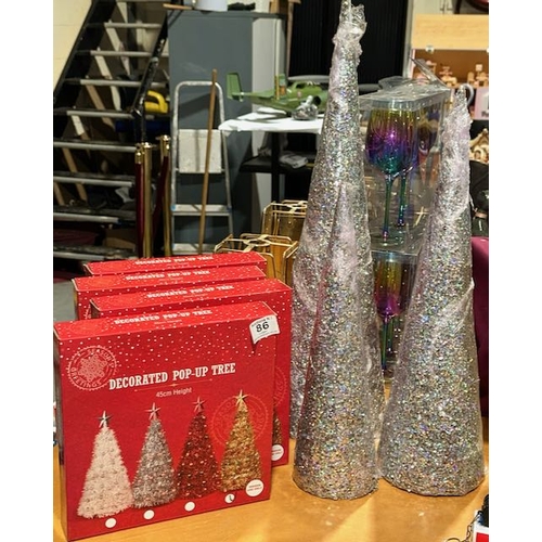 86 - Trio of Glitzy Cone Trees + 4 x Boxed Decorated Pop Up Trees