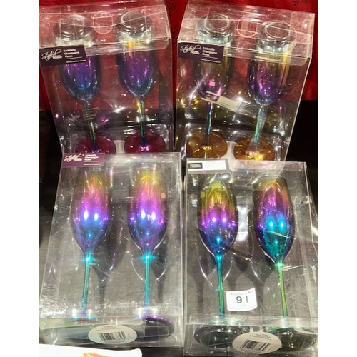 91 - 4 x Boxed/Unused 2pk Metallic Champagne Flutes