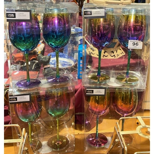 96 - 4 x Boxed/Unused 2pk Metallic Wine Glasses