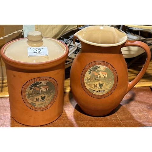 22 - Terracotta Lidded Canister & Water Jug