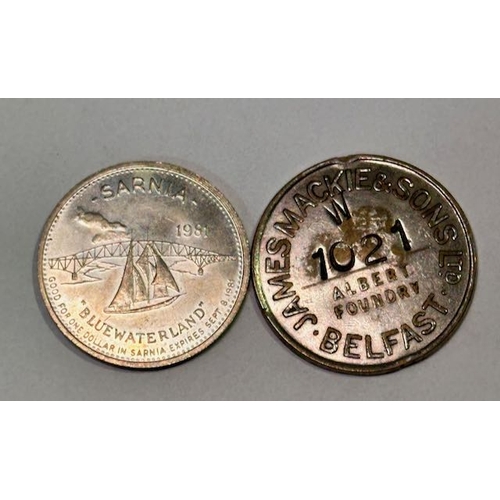 2x Tokens - James Mackie & Sons Belfast + Canada Sarnia Souvenir Dollar ...