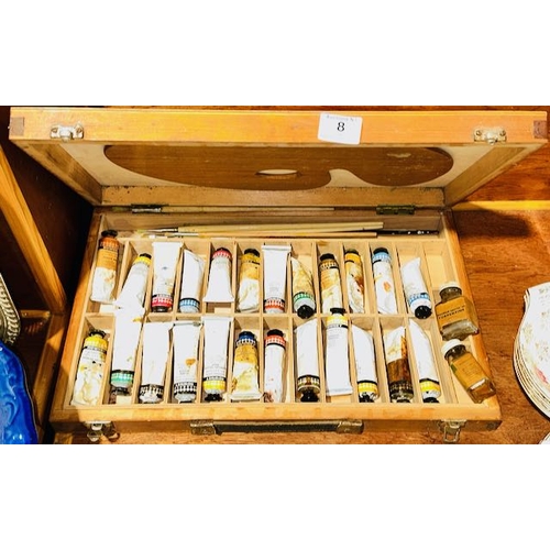 8 - Artist Box & Contents Incl Old Rowney Paints Etc