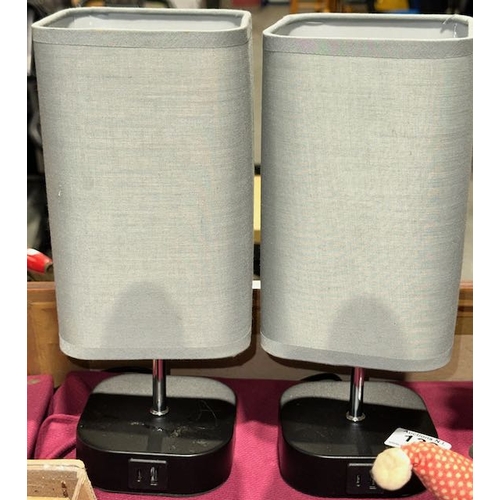138 - Pair Of Contemporary Touch Table Lamps With USB Ports