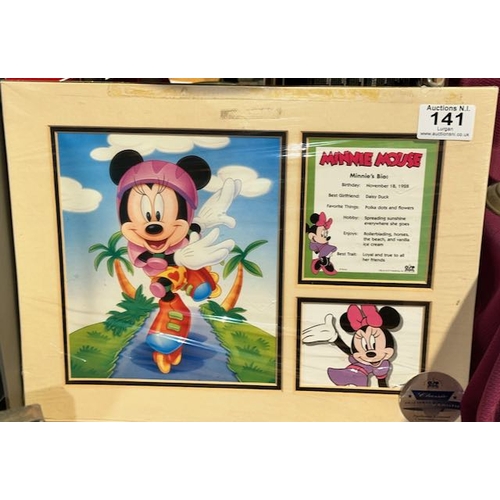 141 - Vintage Mounted Minnie Mouse Commemorative Bio with C.O.A