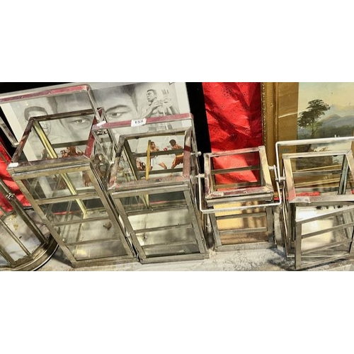 155 - Set of 4 Large Graduated Chrome Candle Lanterns