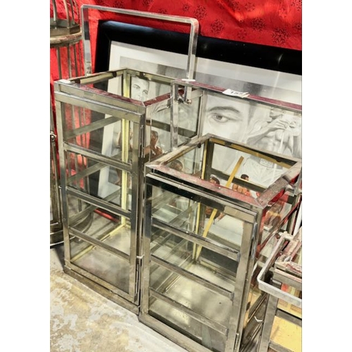 155 - Set of 4 Large Graduated Chrome Candle Lanterns