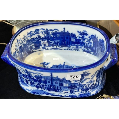 170 - Large Blue & White Handled Ceramic Footpath/Planter - Scened Inside & Out