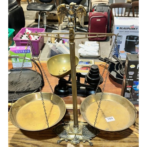 189 - Set of Brass Balance Scales with Eagle Mounted Top