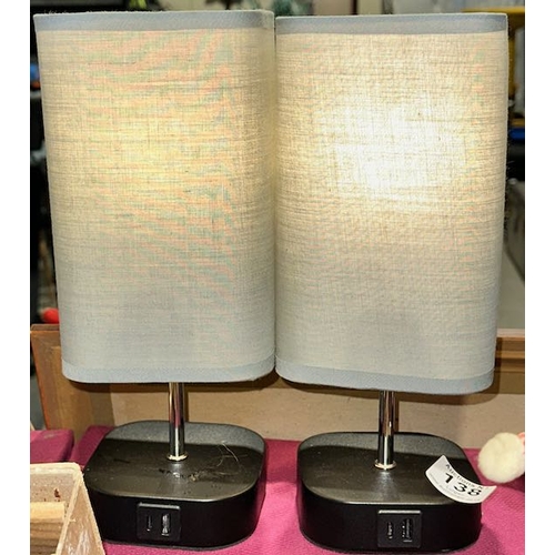 138 - Pair Of Contemporary Touch Table Lamps With USB Ports