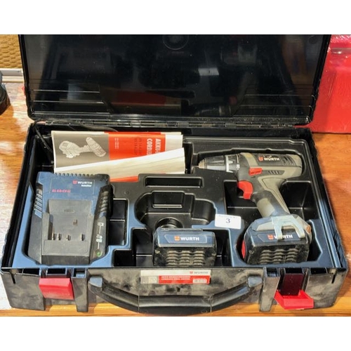 3 - Wurth Cordless Drill In Case With Charger & Battery