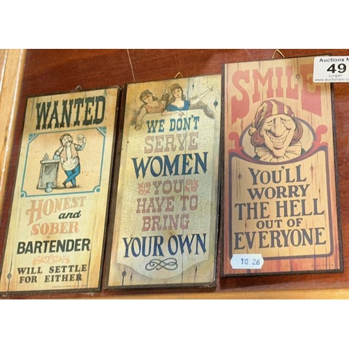 49 - 3 x Vintage Bar Quote Plaques