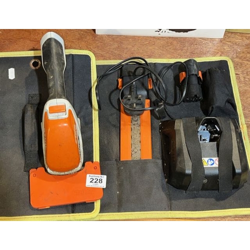 228 - Stihl Cordless Hedgetrimmer/Pruner With Batteries & Charger In carry Case