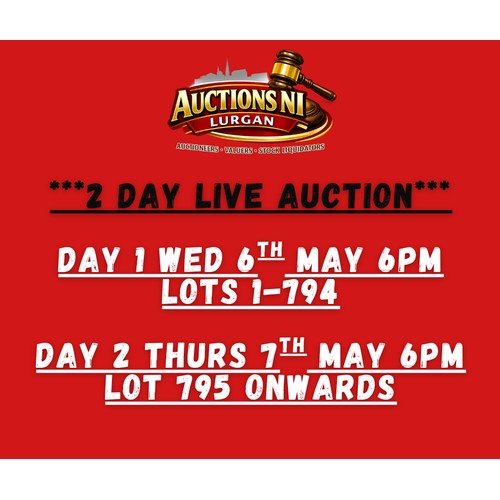 1 - Day 1 - Wed 6th May - Lots 1-794
Day 2 - Thurs 7th May - Lots 795+