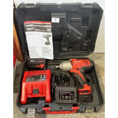 1 - Milwaukee Impact Wrench with 2 Batteries & Charger