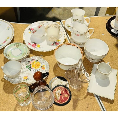 875 - Mixed Collection of Assorted Teaware Incl Paragon MIlk & Sugar, Vintage Duraline Cup, Floral Tennis ... 