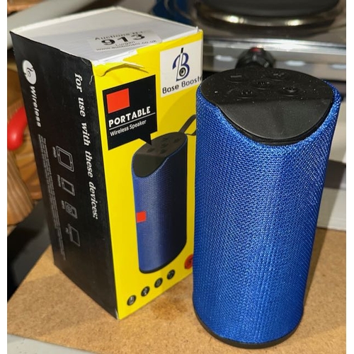 913 - Boxed/Unused Base Booster Portable Wireless Bluetooth Speaker
