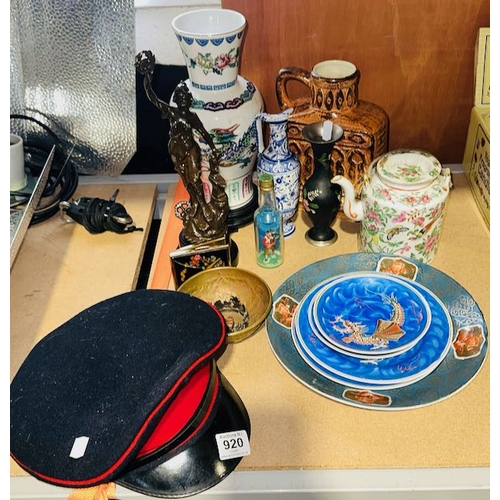 920 - Collectibles Incl Asianware, Compton Webb Police Cap Etc