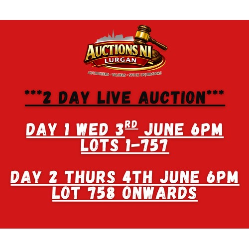 1 - 2 DAY LIVE AUCTION
Day 1 - Wednesday 3rd June - Lots 1-757
Day 2 - Thursday 4th June - Lots 758+