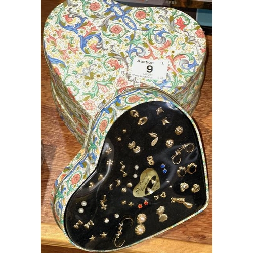 9 - 4 x Heart Tins Of Approx 30 Pairs Of Earrings