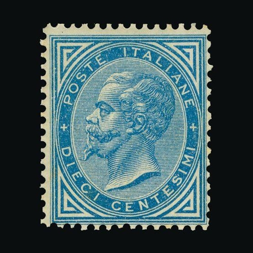 11914 - Italy : (SG 21) 1877 10c blue, a rare unmounted mint example, centered a litttle to lower right (Sas... 