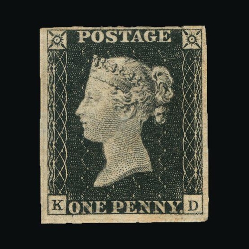 20297 - Great Britain - QV (line engraved) : (SG 2) 1840 1d black, plate 2, KD, 4 small to large margins, ti... 