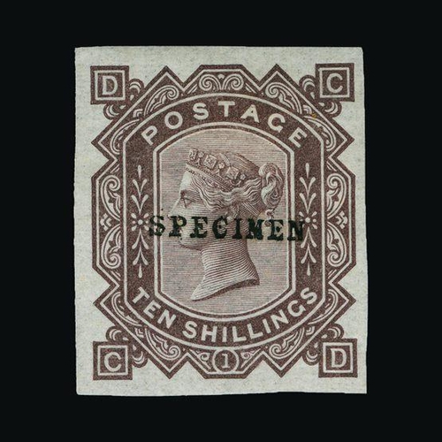 20424 - Great Britain - QV (surface printed) : (SG (128)) 1867-83 wmk Cross 10s, IMPERF COLOUR TRIAL IN BROW... 