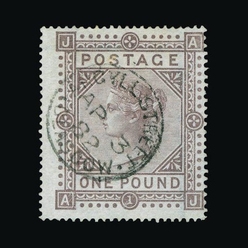 20437 - Great Britain - QV (surface printed) : (SG 129) 1867-83 wmk Cross £1 brown-lilac, AJ, off-centre to ... 