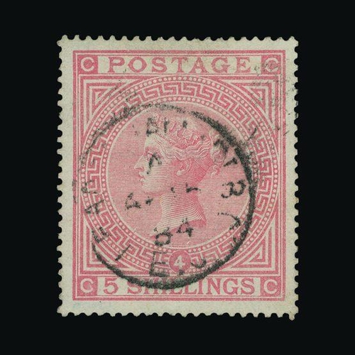 20446 - Great Britain - QV (surface printed) : (SG 134) 1867-83 wmk Anchor 5s rose, CC, light LEADENHALL ST.... 